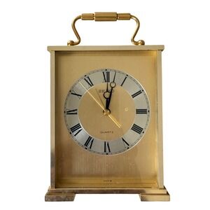 Vintage Seiko Quartz Brass Carriage Clock Roman Numeral Alarm Japan QP281G Gold